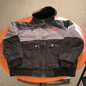 Snap-on Embroidered Logo Quilted Black Gray Workwear Hoodie Jacket Men's Sz XL